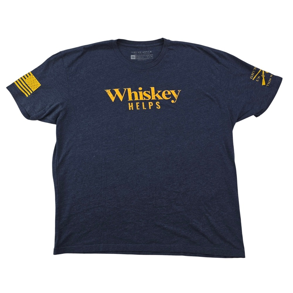 Grunt Style Whiskey Helps T-Shirt Mens 3X Navy Blue Patriotic Graphic Tee Cotton